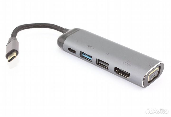 Кабель Type-C на VGA+hdmi+USB 3.1+Type C+PD+USB