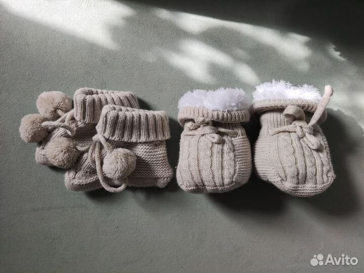 Комбинезон вязаный на меху + шапка + пинетки (р56)