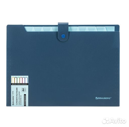Папка-органайзер на кнопке 12 отделений, brauberg