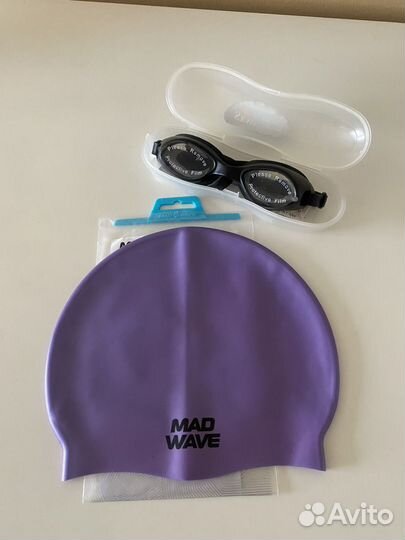 Шапочка силиконовая и очки для плавания