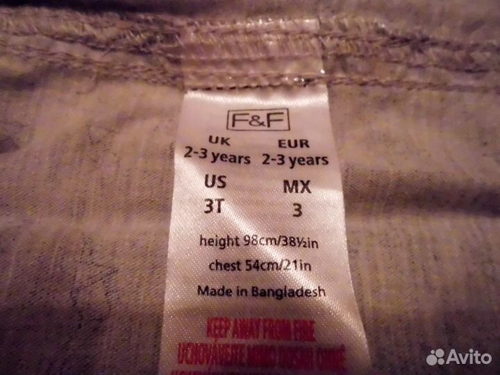 Рубашка с динозавриками 2-3г, F&F (оригинал)