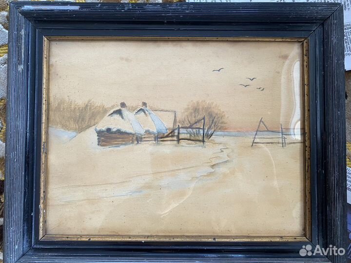 Старинная картина неиз. художника зимний пейзаж