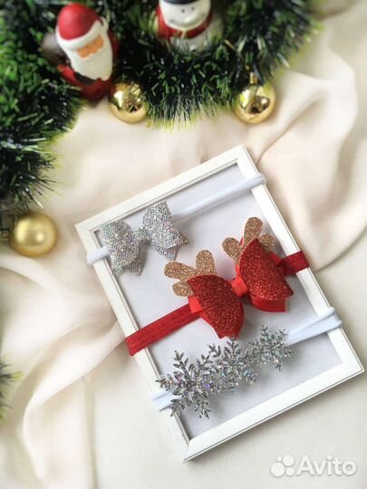 Новогодние повязки ободки бантики заколки