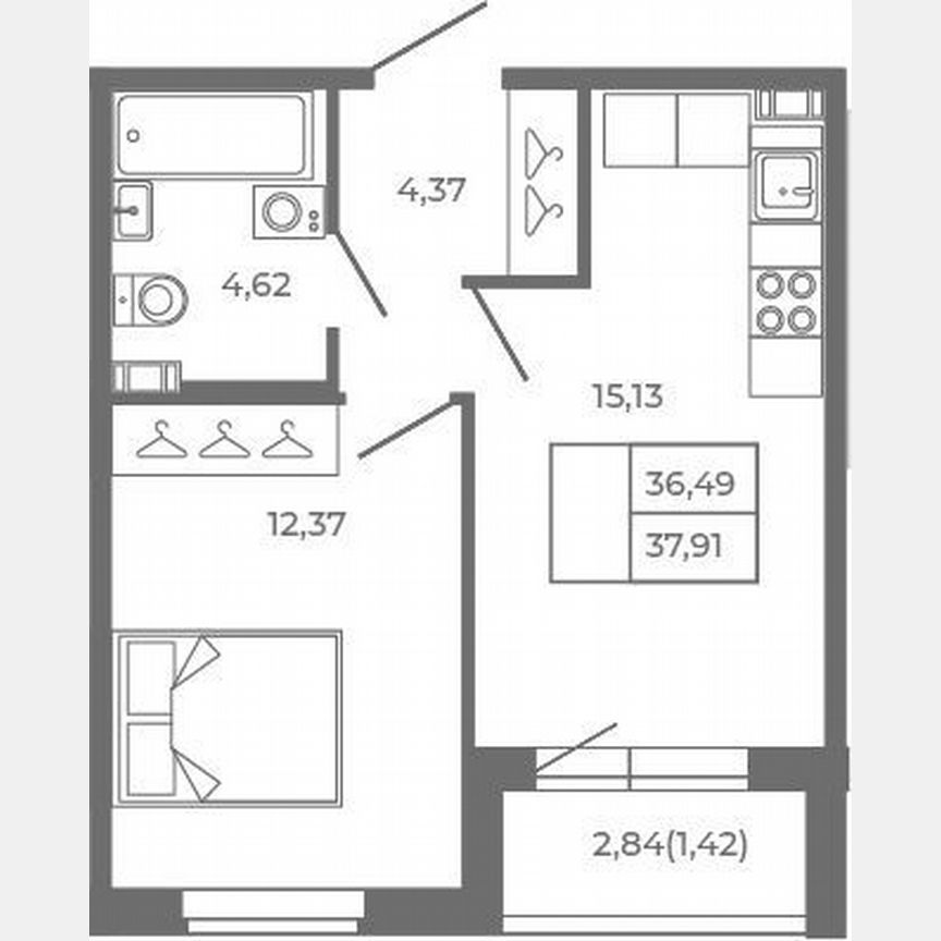 2-к. квартира, 36,5 м², 1/4 эт.