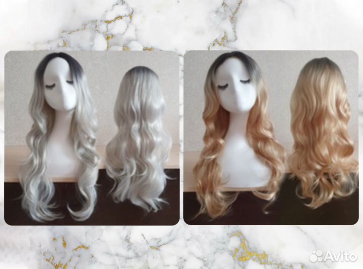 Парик омбре блондин, серый, светлый