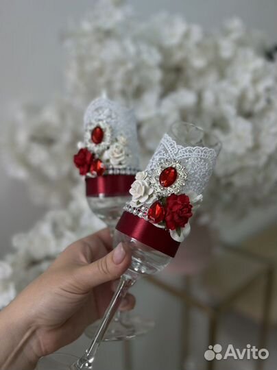 Свадебные бокалы ручной работы новые