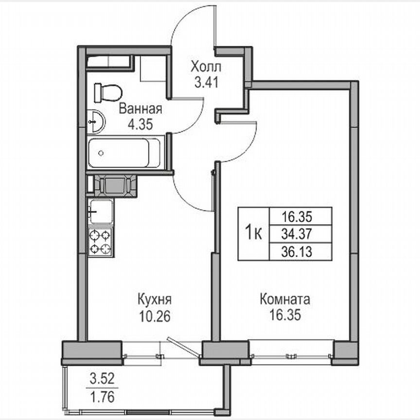 1-к. квартира, 36,1 м², 15/23 эт.