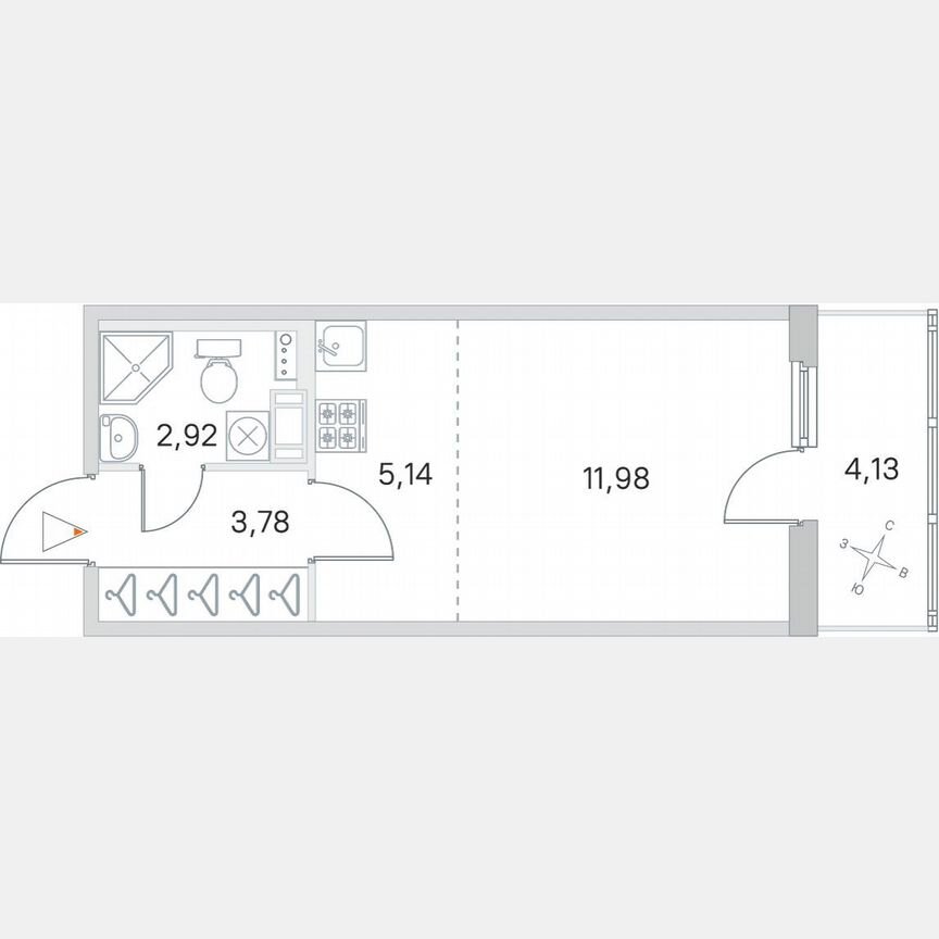 Квартира-студия, 25,1 м², 4/4 эт.