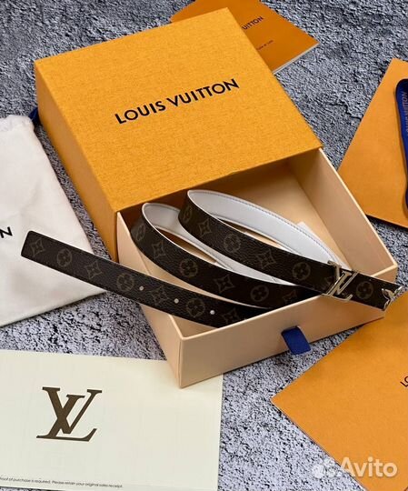 Двусторонний ремень Louis Vuitton белый Premium