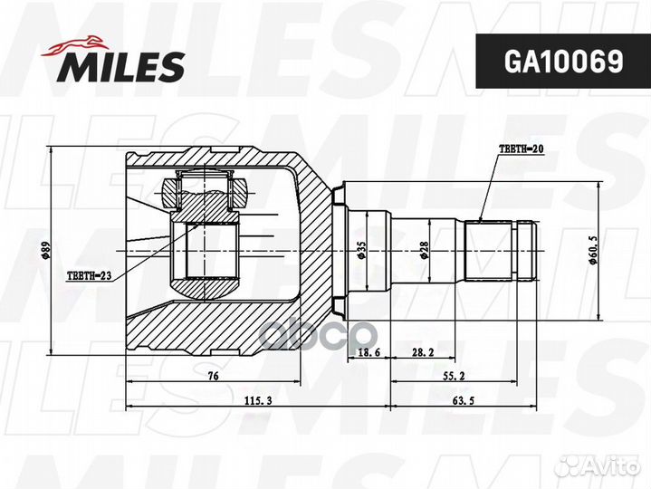 Шарнирный комплект, приводной вал GA10069 Miles