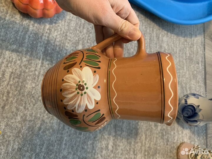 Ваза винтаж СССР фарфор гжель с цветами кувшин