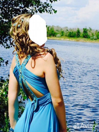 Платье в пол, бирюза, размер М