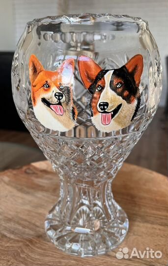 Ваза/кубок хрустальный с корги h-24 см