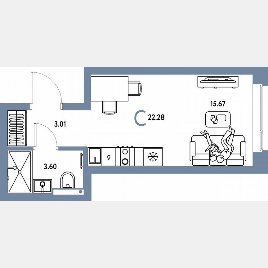 Квартира-студия, 22,3 м², 20/23 эт.