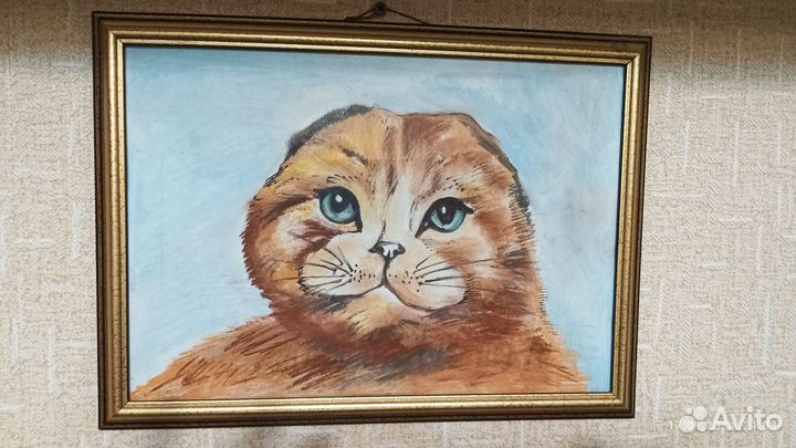 Картина котик пастель