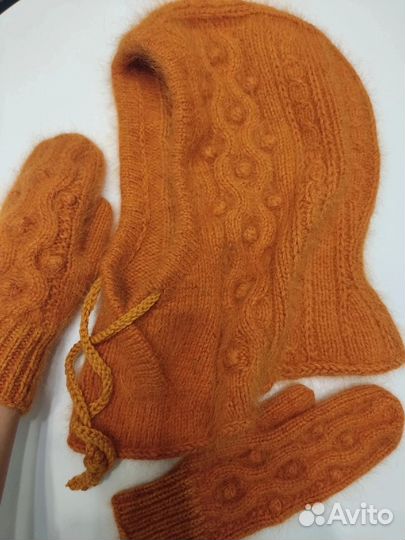 Новые шапка варежки снуд бактус пух норки
