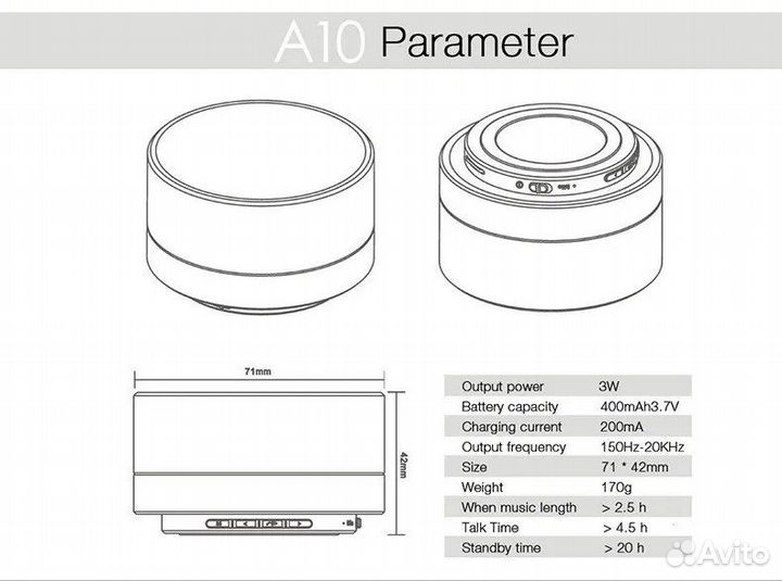 Беспроводная мини колонка А 10 светодиодная новая