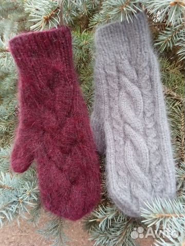 Варежки вязаные пух норки