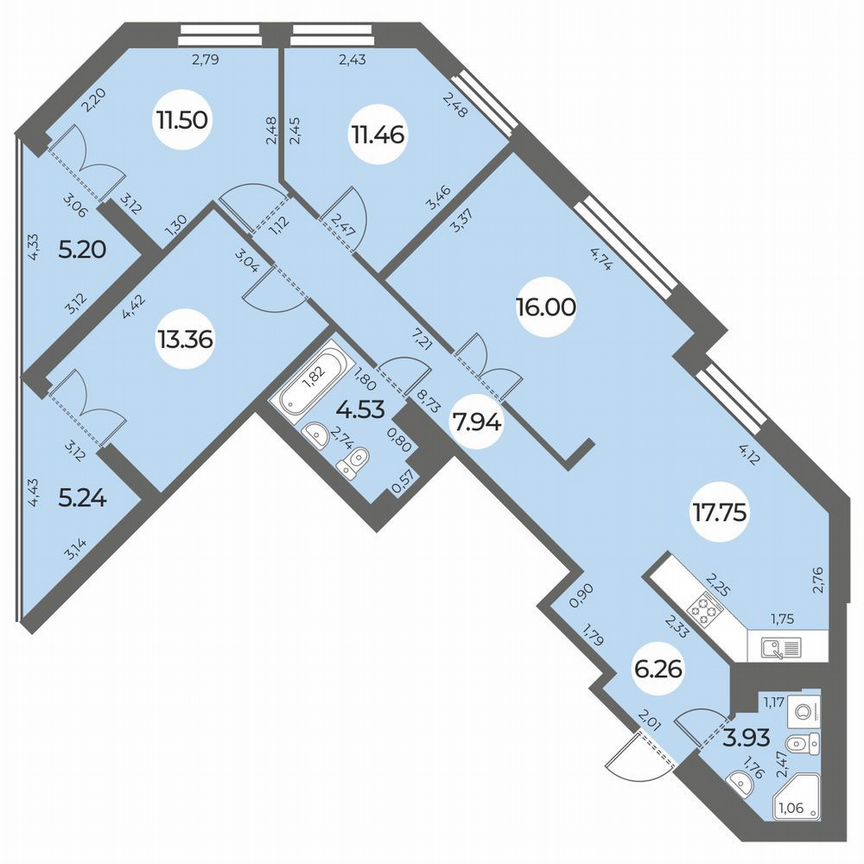 4-к. квартира, 97 м², 17/24 эт.