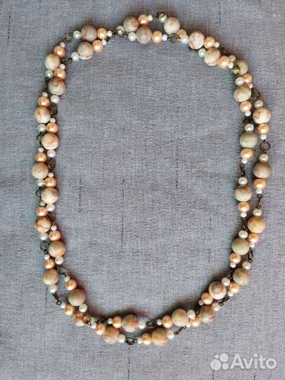 Бусы из яшмы и жемчуга