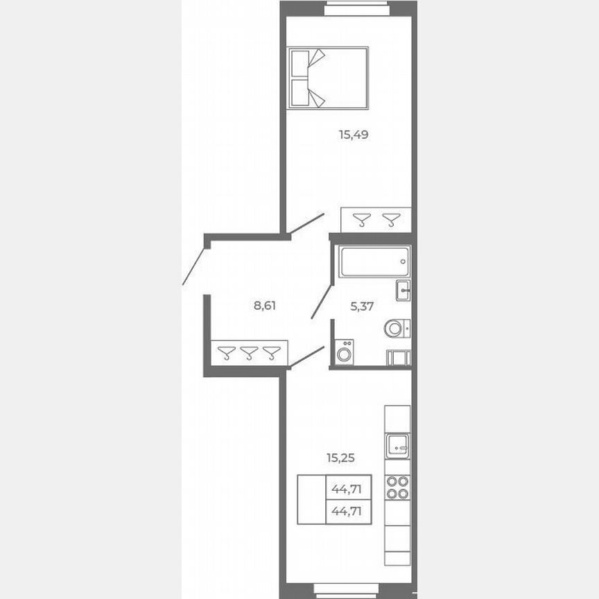 2-к. квартира, 44,7 м², 1/4 эт.