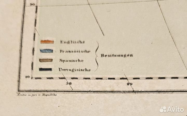 Карта Африки с колониями. 1850-е. Германия