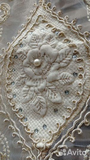 Итальянская штора тюль с медальоном 6.30см,жемчуг