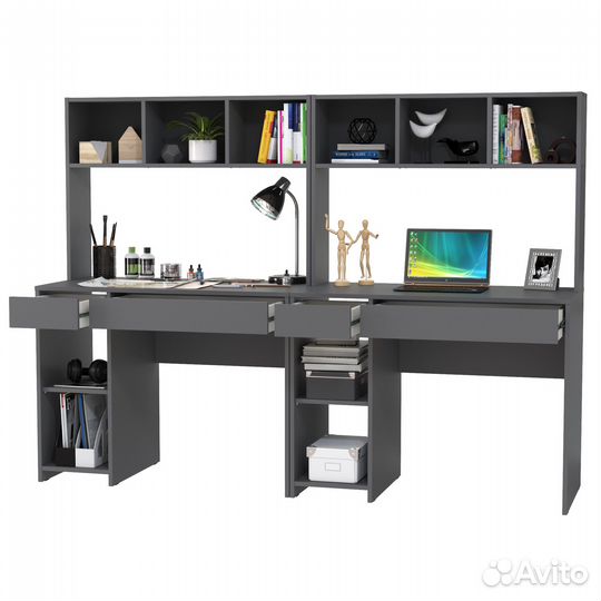 Два рабочих компьютерных стола Mobi Комфорт 12.77F цвет тёмно-серый