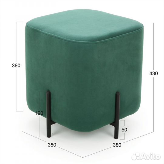 Пуф Beneli гуфи, квадратный, зеленый, велюр, для г