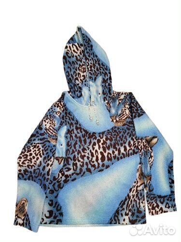 Винтажное худи голубого цвета с принтом