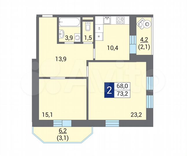 2-к. квартира, 76,4 м², 2/12 эт.