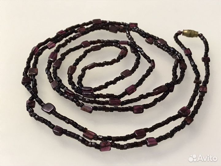 Бусы из граната и чешского бисера 120 см