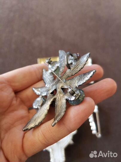 Брошь винтаж, натуральные камни, перламутр