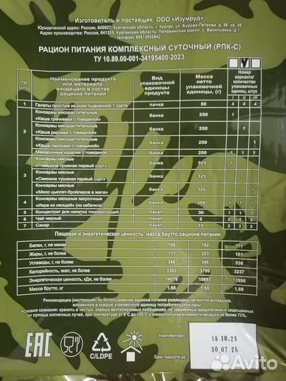 Ирп/Сухпайки суточные