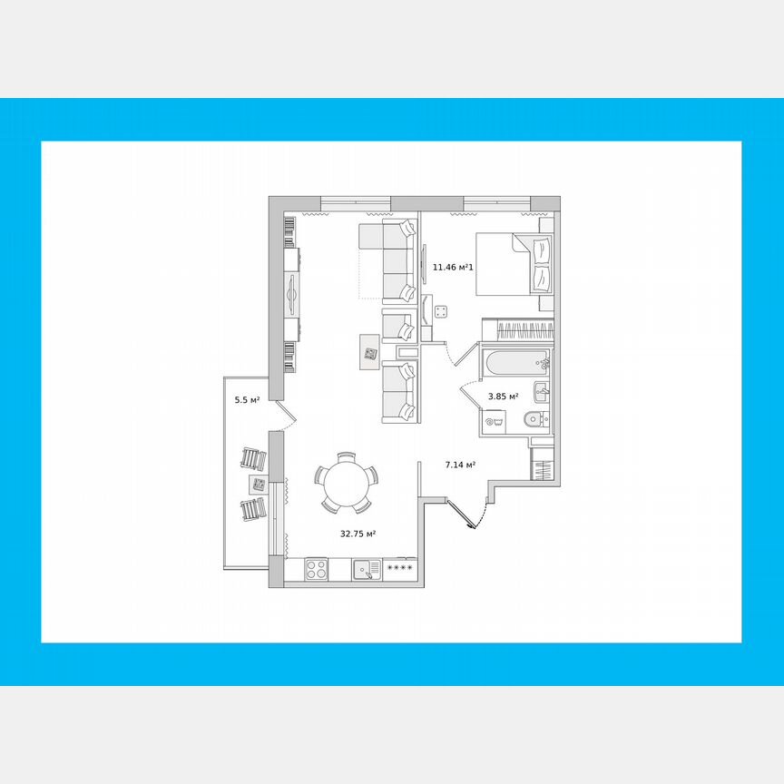 1-к. квартира, 60,7 м², 2/16 эт.