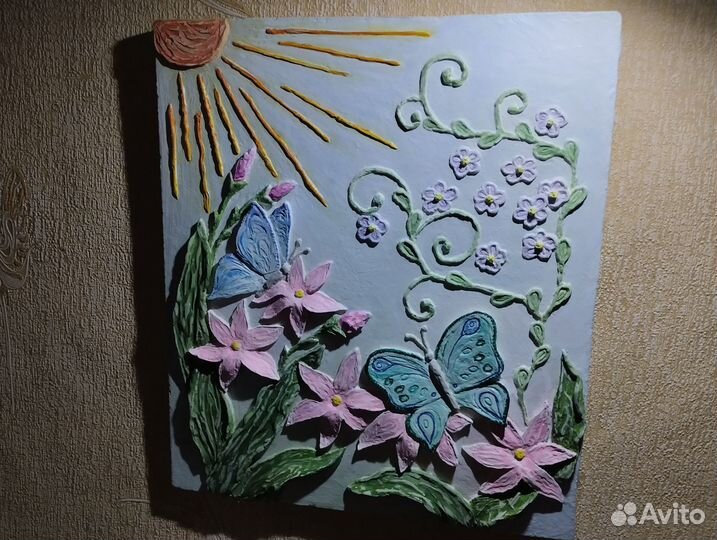 Картина-барельеф, ручная работа скульптурная живоп