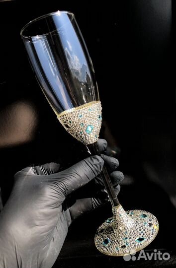 Бокалы для шампанского, инкрустация стразами