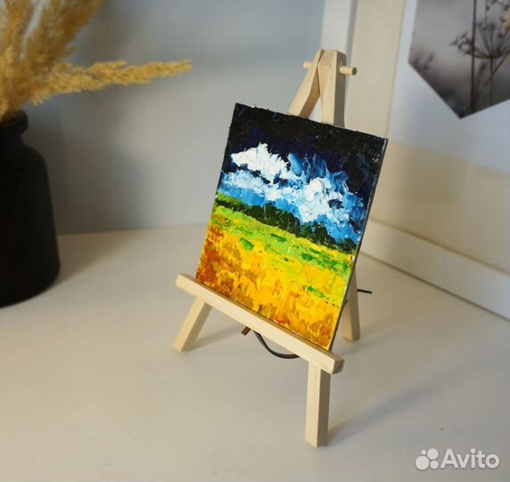 Картина маслом Рапсовое поле 10х10см. В наличии