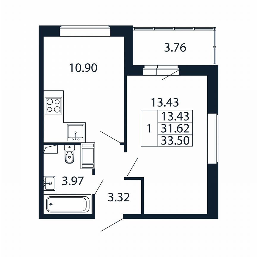 1-к. квартира, 35,4 м², 12/12 эт.