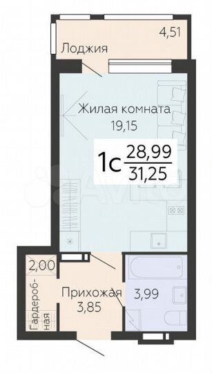 Квартира-студия, 31,3 м², 5/14 эт.