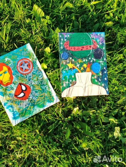 2 картины на грунтовоном картоне,в стиле граффити