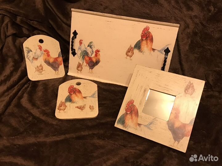 Подарочный набор «Петухи», поднос, доски, зеркало