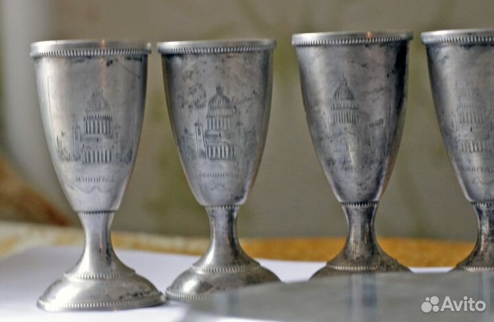 Серебро 875,набор, рюмки на подносе