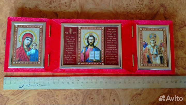 Икона триптих в бархате