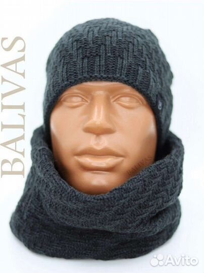 Шапка и снуд мужской антрацитовый