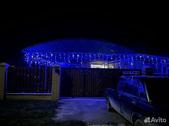 Уличная гирлянда бахрома 15 метров синяя