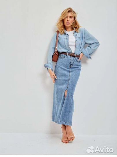 Юбка джинсовая модная с разрезом спереди 40-46