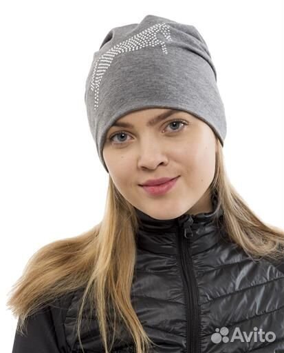 Шапка бини женская, со стразами