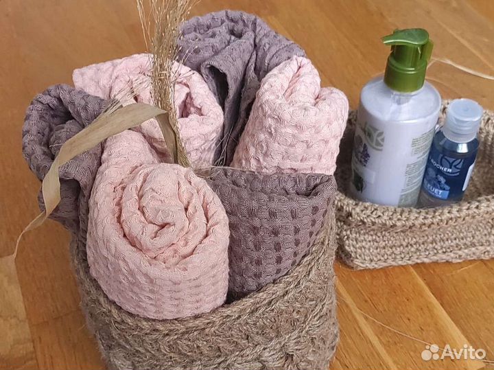 Льняное вафельное полотенце новое