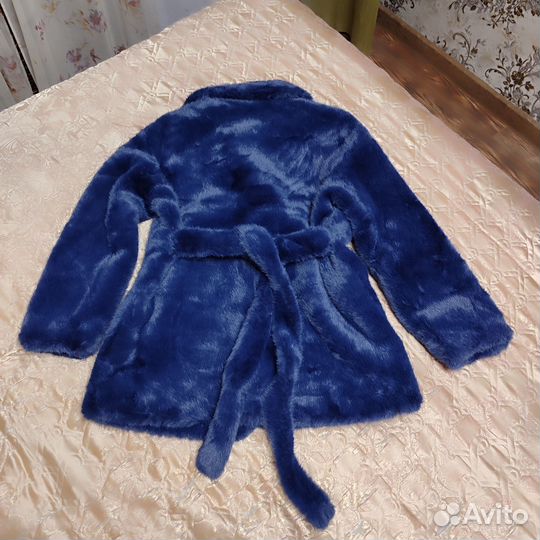 Шуба норковая из эко меха р.46, темно-синяя